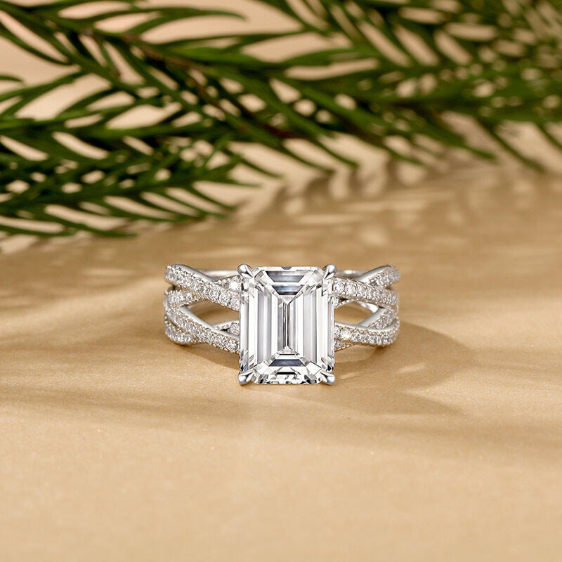 Jeulia Inset Double Twist Emerald Cut Engagement Ring