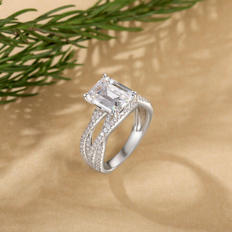 Jeulia Inset Double Twist Emerald Cut Engagement Ring