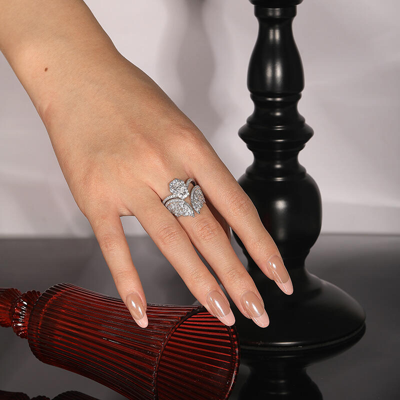 Jeulia Juego de Anillos de Compromiso Forma de Ataúd de Murciélago de Plata de Ley
