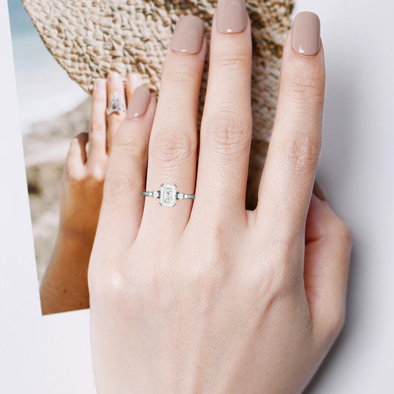 "Falling into Forever" Radiant Cut Cluster Side Stone Engagement Ring