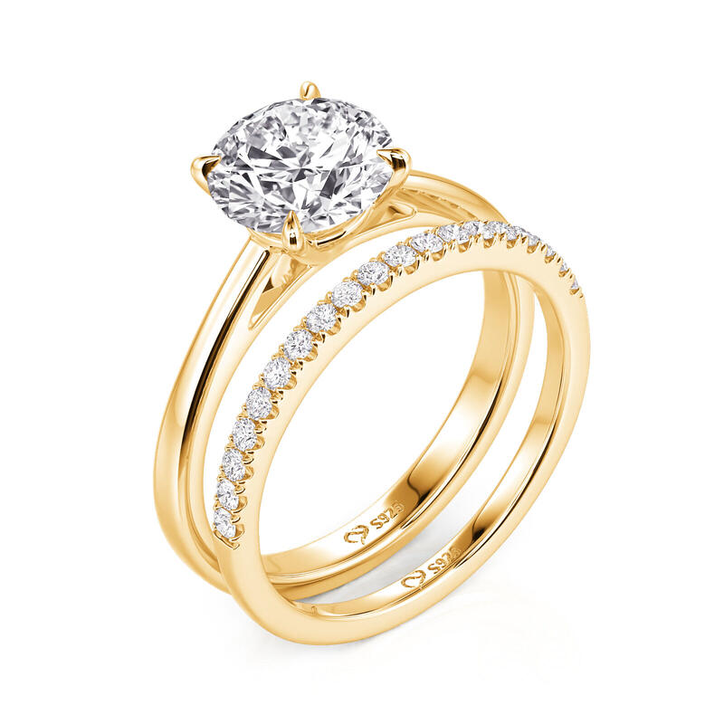 Jeulia Ensemble de 2 Bagues Classiques en Argent Sterling Coupe Ronde