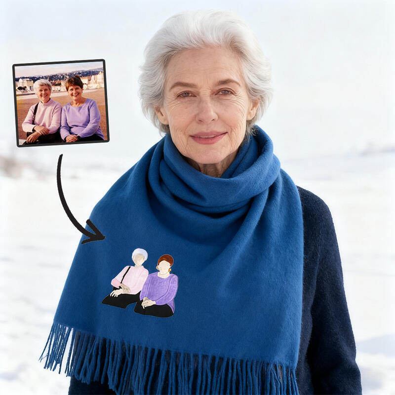 Personalized Scarf with Custom Embroidered Photo Perfect Christmas Long-Distance Gift for Bestie