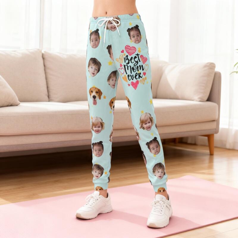 Personliga unisex-joggingbyxor med anpassat barnfoto bästa mamma någonsin utsökt present till mamma
