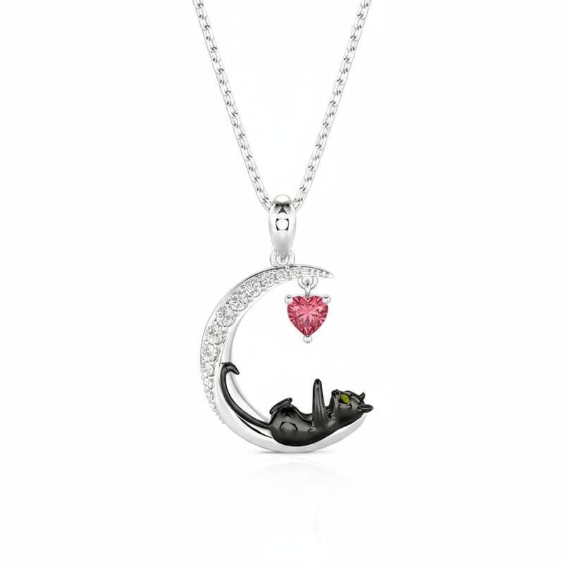 Jeulia Moon Huggers Custom Birthstone Cat Necklace