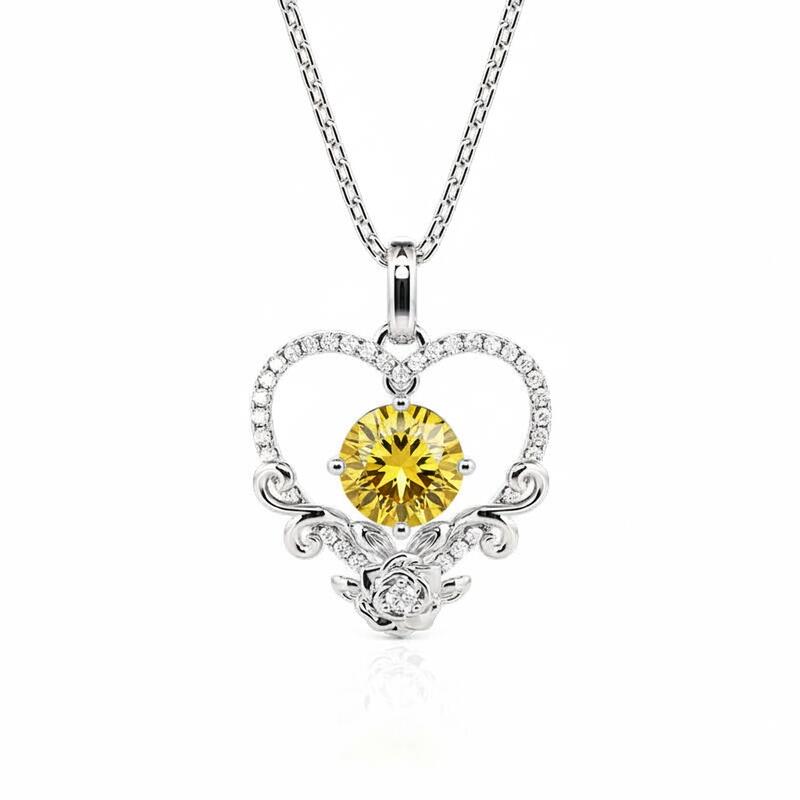 Jeulia Custom Birthstone Necklace Heart with Roses