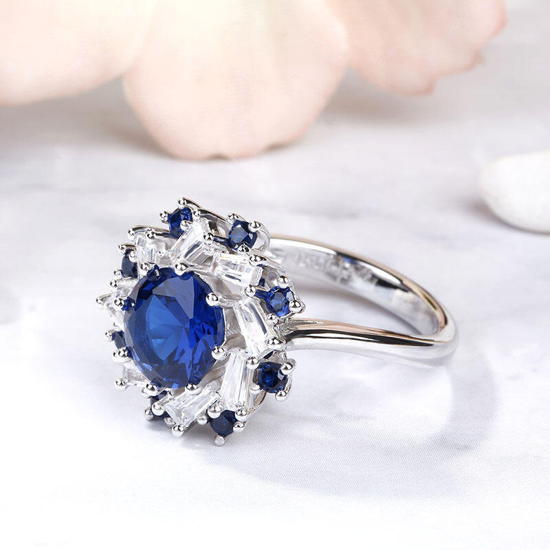 Jeulia Halo Round Cut Sterling Silver Ring