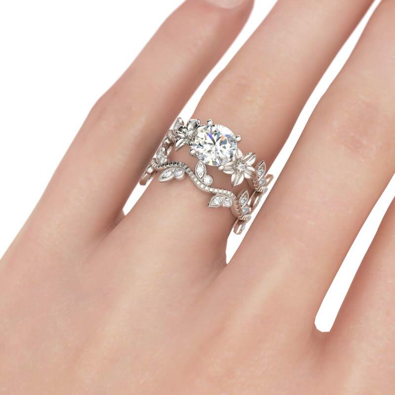 جوليا طقم خواتم قطع دائري من الفضة الإسترليني النسايئة على شكل أزهار