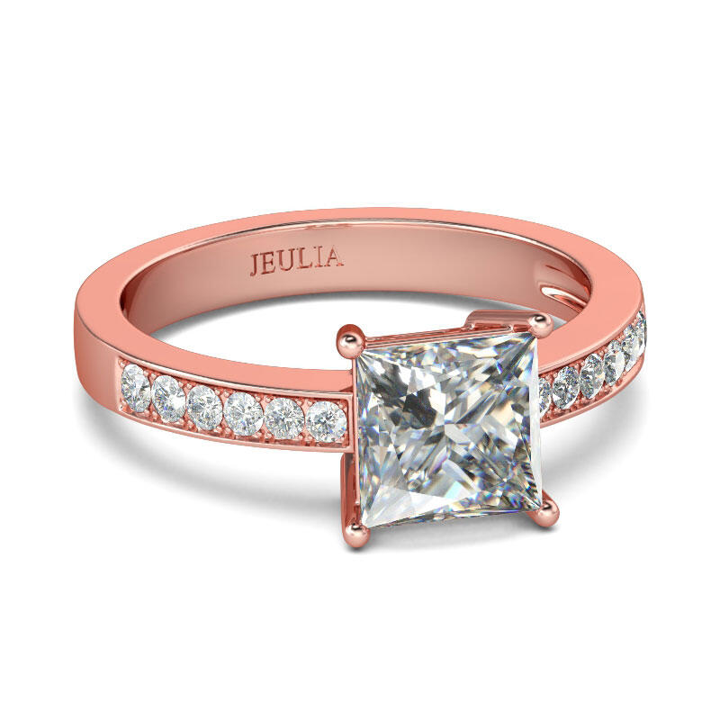 Jeulia Rose Gold Tone Princess Cut Sterling Silver Ring