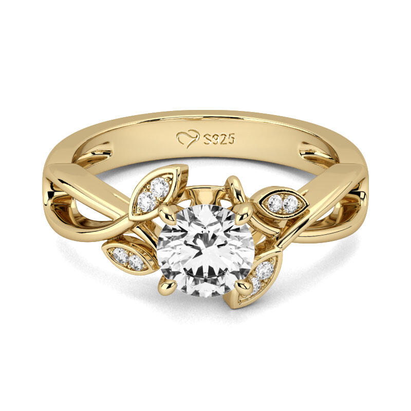 Srebrny Pierścionek z Motywem Liści o Okrągłym Szlifie