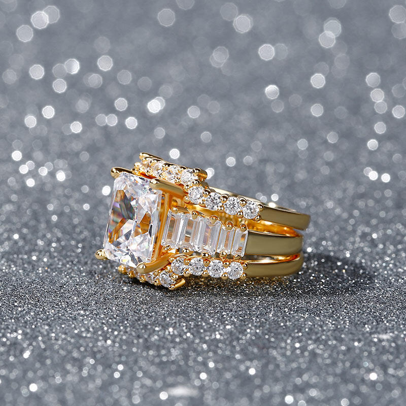 3SZT Zestaw Pierścionków Srebrnych z Szlifem Promienistym