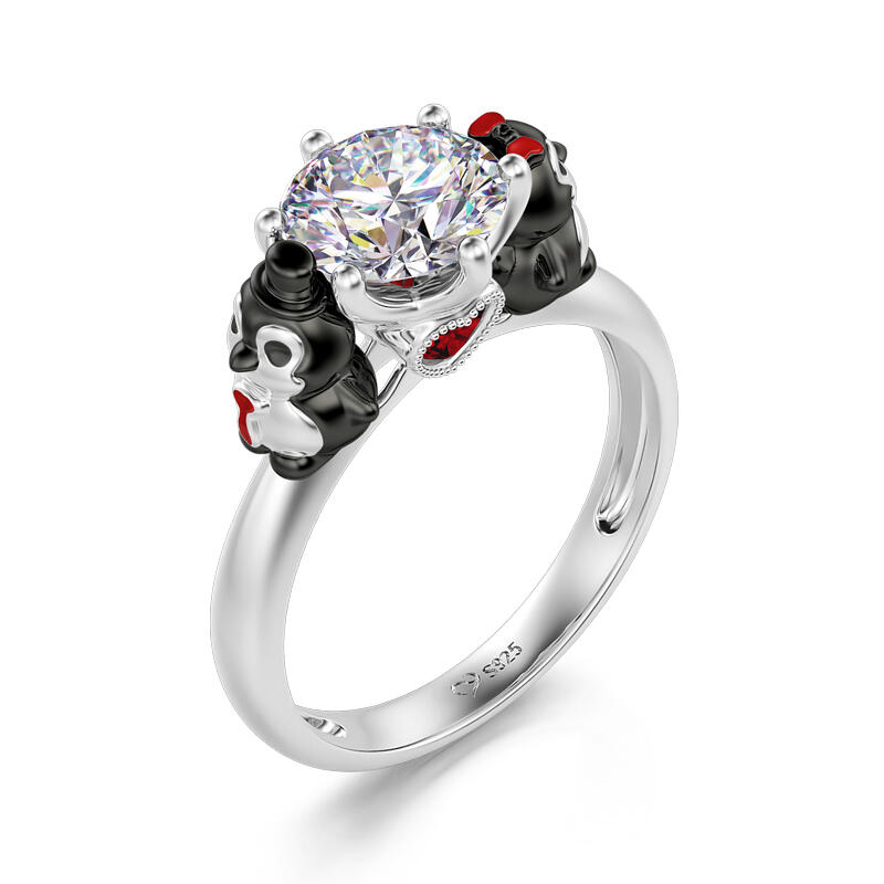 Jeulia Hug Me Pinguino Anello in Argento 925 Taglio Rotondo