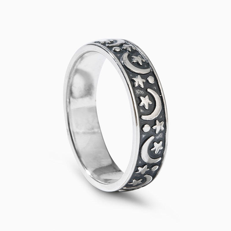 Jeulia Anillo con forma de estrella y luna de de plata de ley