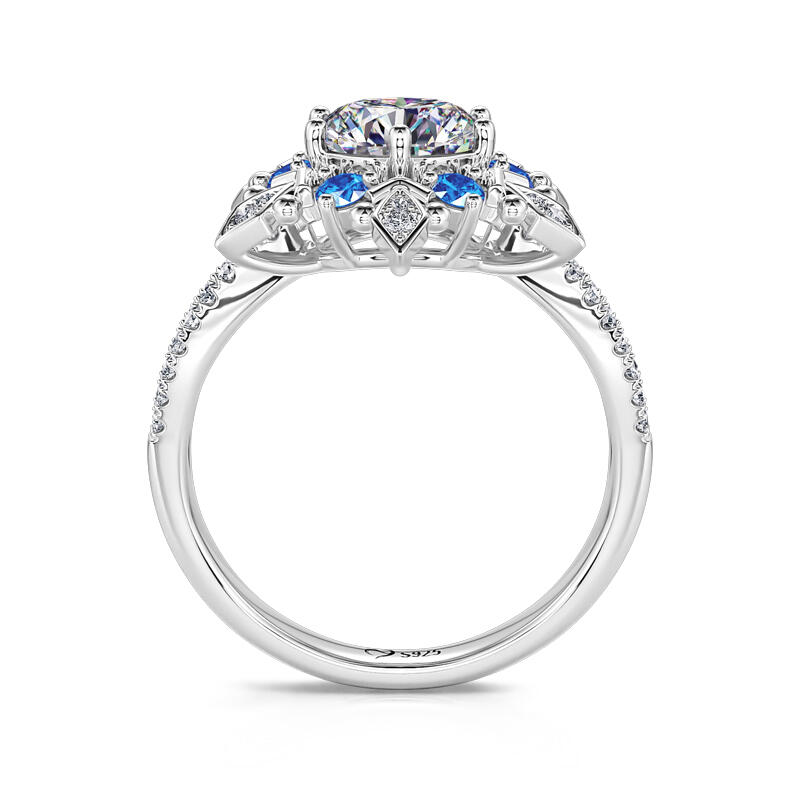 Jeulia "Shining Winter" Snowflake Round Cut Split Shank Sterling Silver Ring