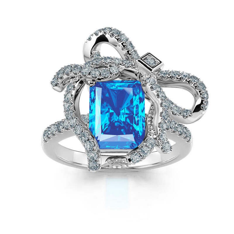 Jeulia "Blue Treasure" Butterfly Knot Radiant Cut Sterling Silver Ring