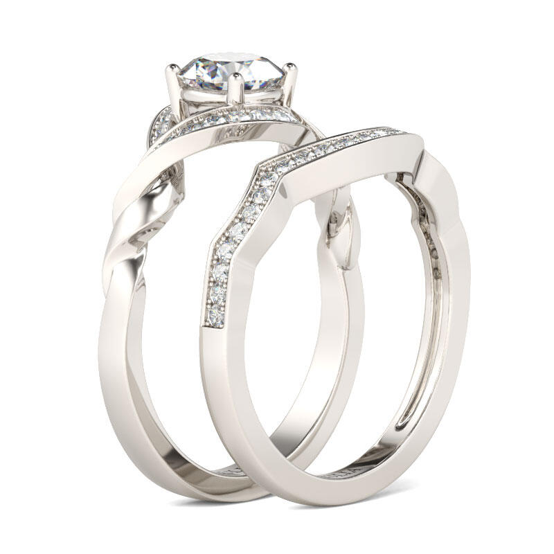 Jeulia Twist Round Cut Sterling Silver  Ring Set