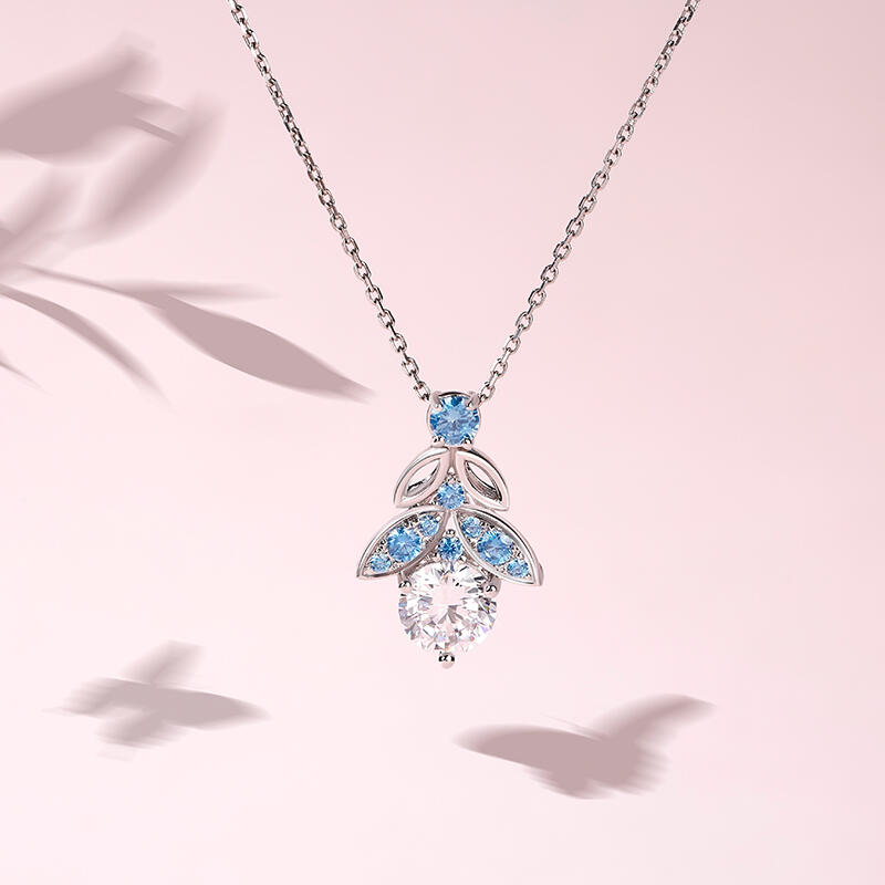 Jeulia Butterfly Round Cut Sterling Silver Necklace