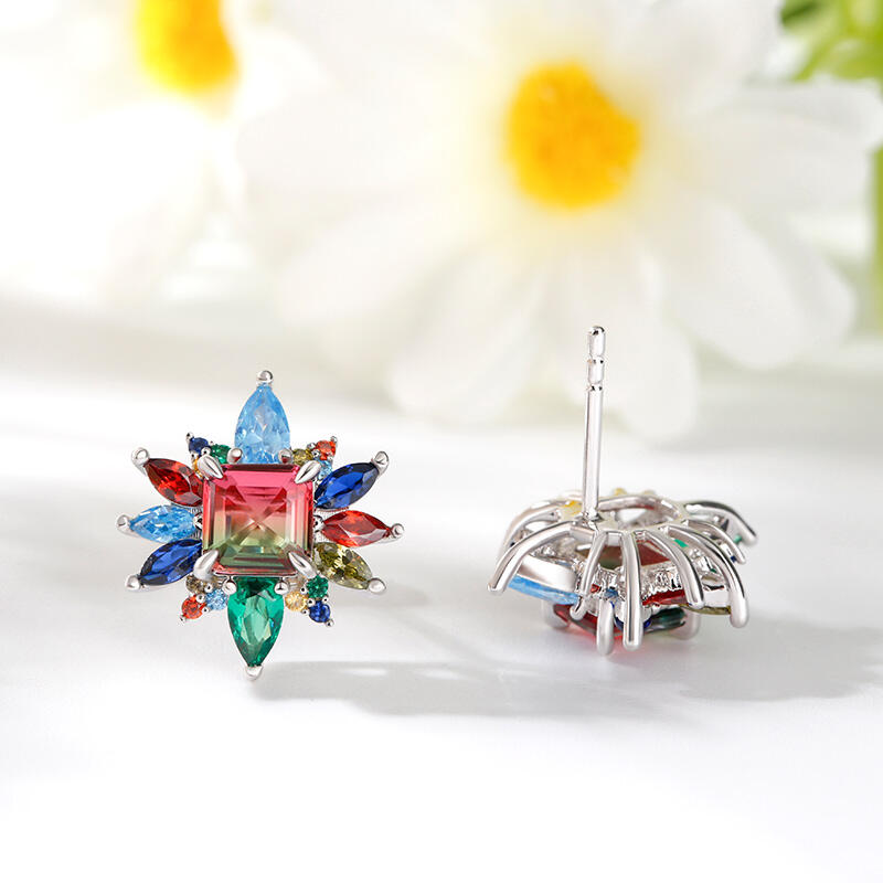 "Blazing with Colour" Emerald Cut Sterling Silver Earrings