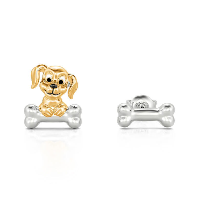 Jeulia "Dog＆Bone" Sterling Silver Mismatched Earrings