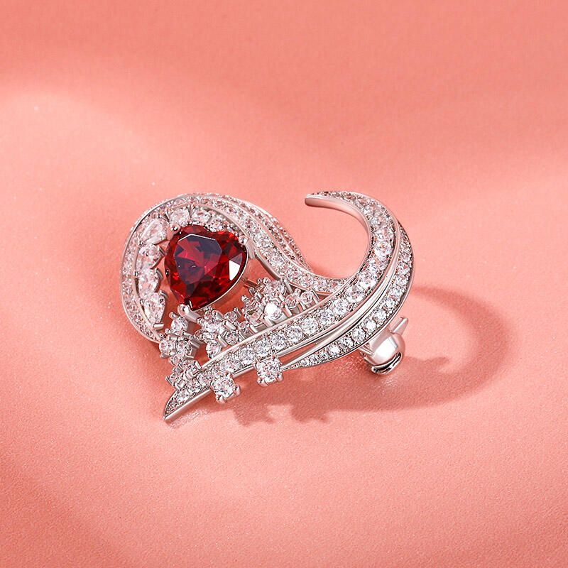 Jeulia ロゴ ハート デザイン シルバー ブローチ