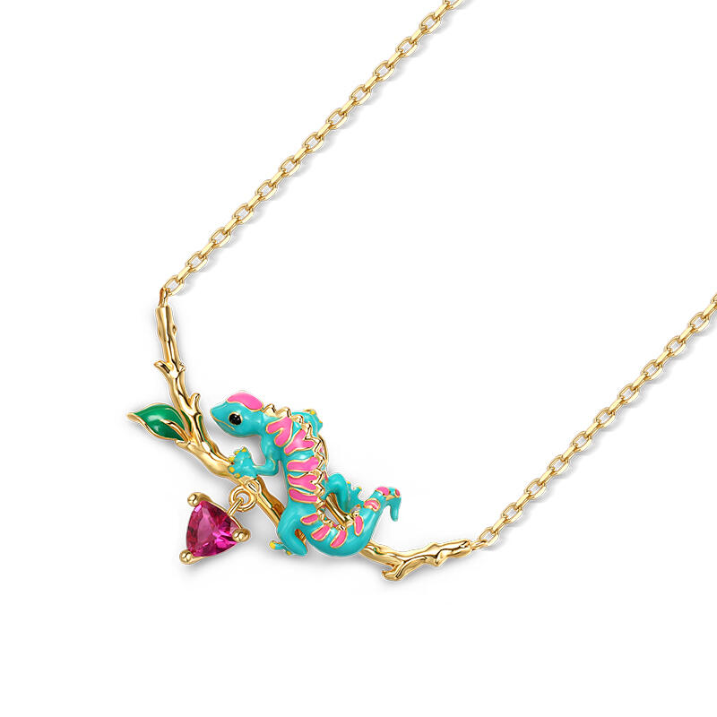 Jeulia "Sensitive Soul" Chameleon Enamel Sterling Silver Necklace