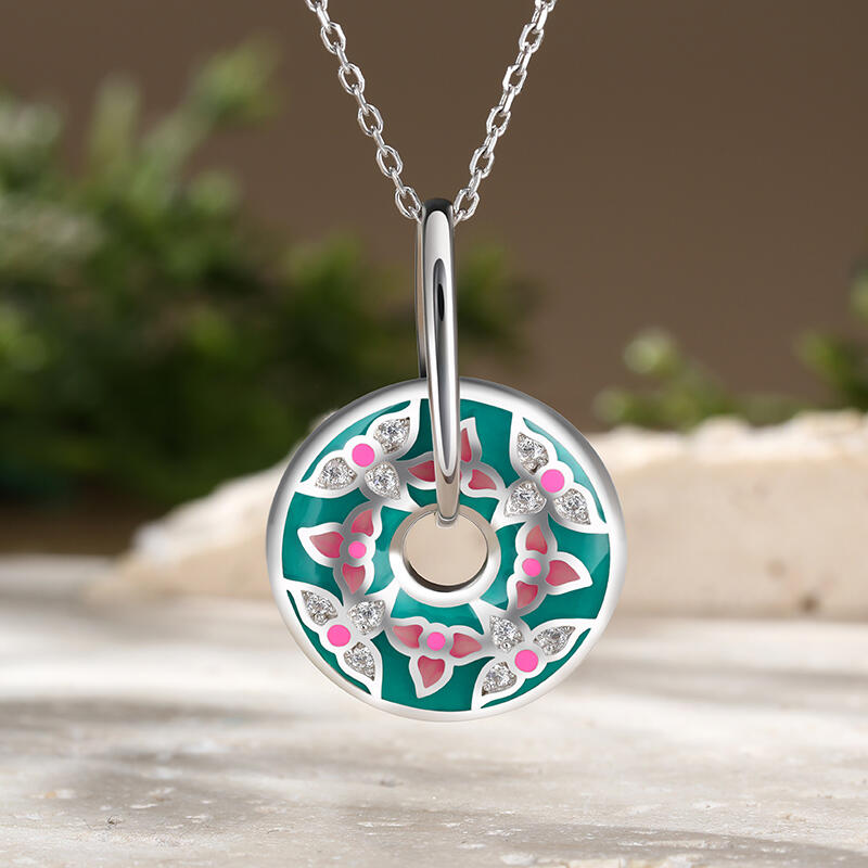 Jeulia "Retro Life" Flower Enamel Sterling Silver Necklace
