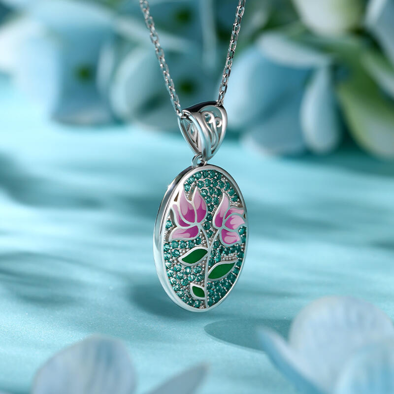 Jeulia "Twins" Flower Enamel Sterling Silver Necklace