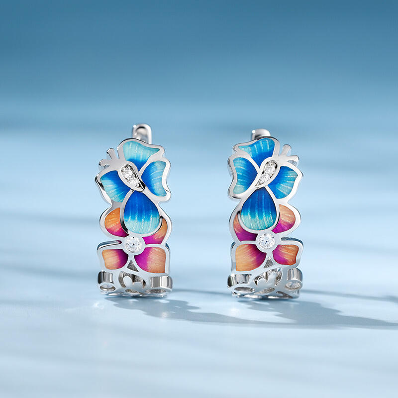 Jeulia Pendientes de mujer de plata de ley con esmalte en forma de flor