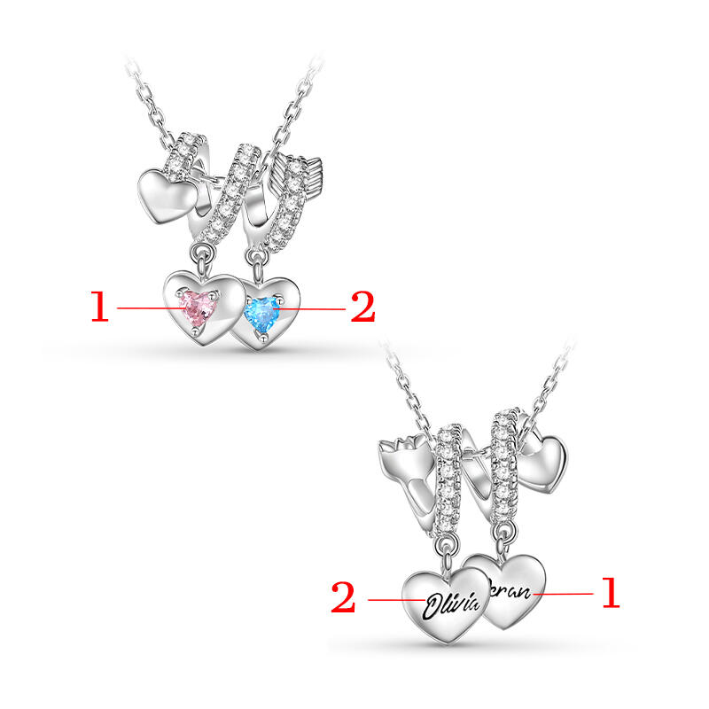 Jeulia "Heart to Heart" Custom Arrow Birthstone Necklace Silver Engravable