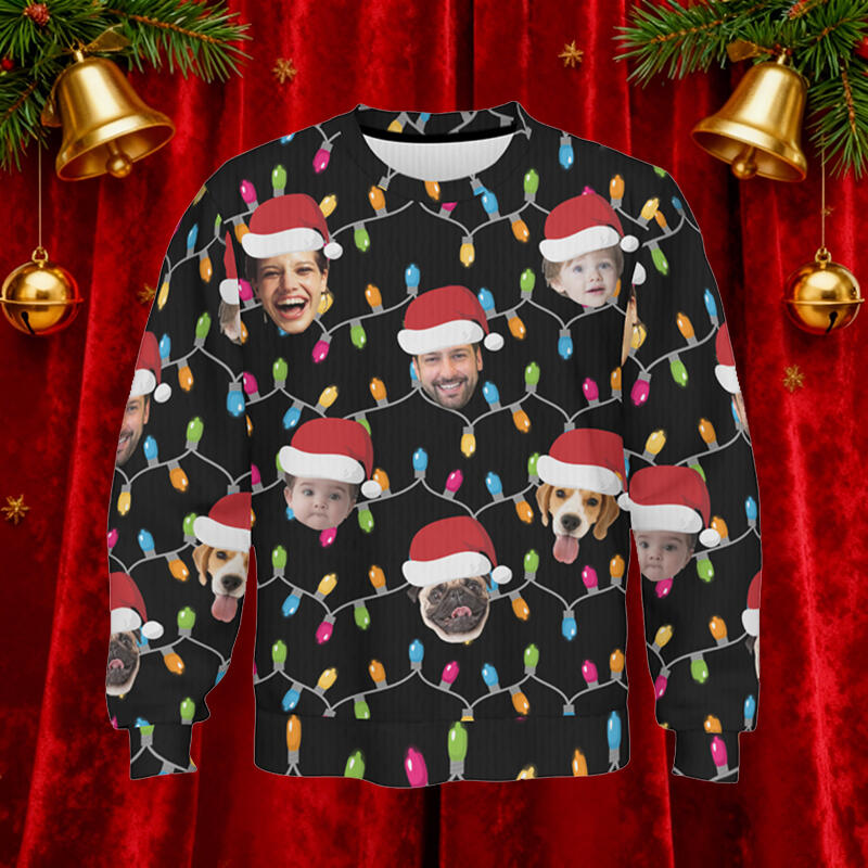 Maglione brutto personalizzato Unisex con foto personalizzata Cappello da Babbo Natale Design divertente Regalo di Natale per la famiglia