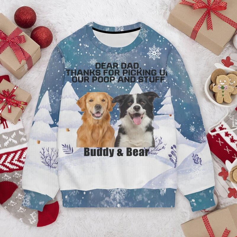 Personalized Ugly Sweater Unisex Custom Pet's Photo Snowy Scene Design Creative Christmas Gift for Pet Lovers