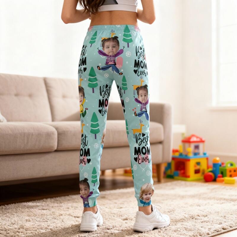 Personliga unisex-joggingbyxor med eget foto på barn söt mönsterdesign present till kära mamma