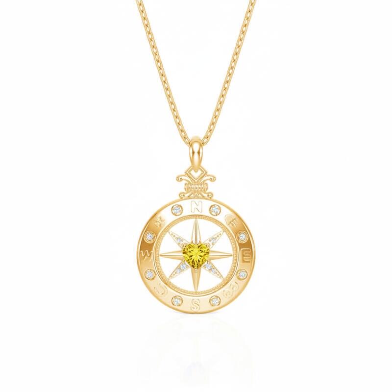 Jeulia Custom Engraved Compass Necklace with Heart Birthstone