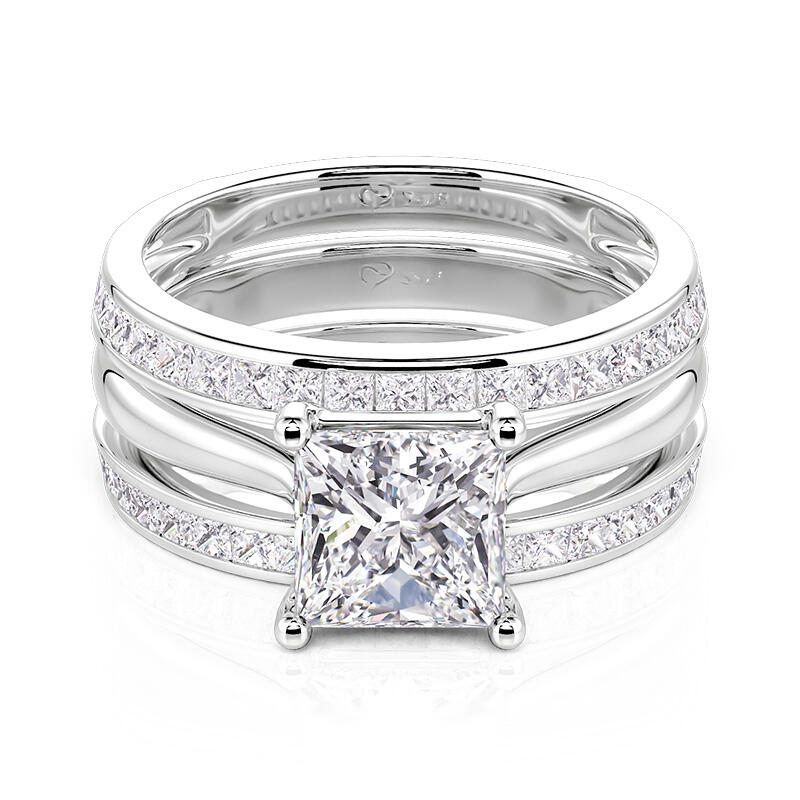 Jeulia Princess Cut Enhancer Sterling Silver Ring Set