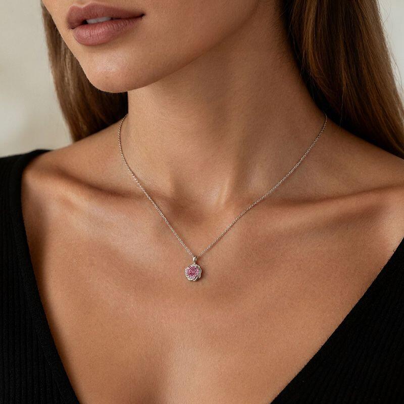 Jeulia Rose Cut Pink Necklace Sterling Silver