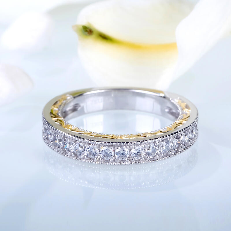 Jeulia Two Tone Scrollwork Sterling Silver Women's Band