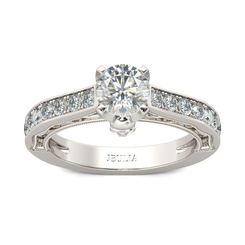 Jeulia Milgrain Round Cut Sterling Silver Skull Ring