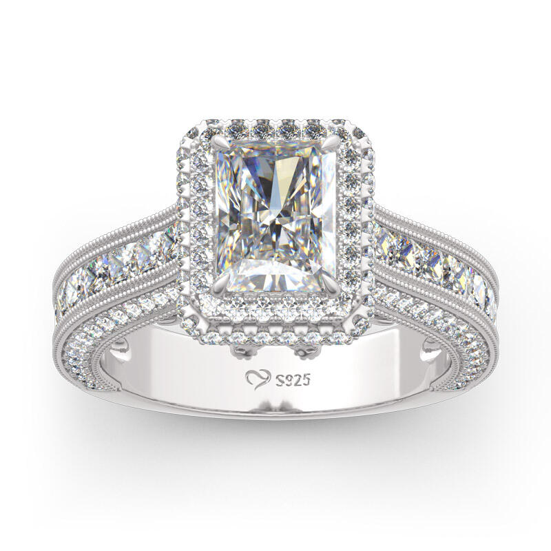 Jeulia Halo Radiant Cut Sterling Silver Skull Ring