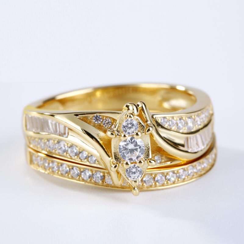 Juego De Anillo Con Tono Oro De Corte Redonda En Plata De Ley