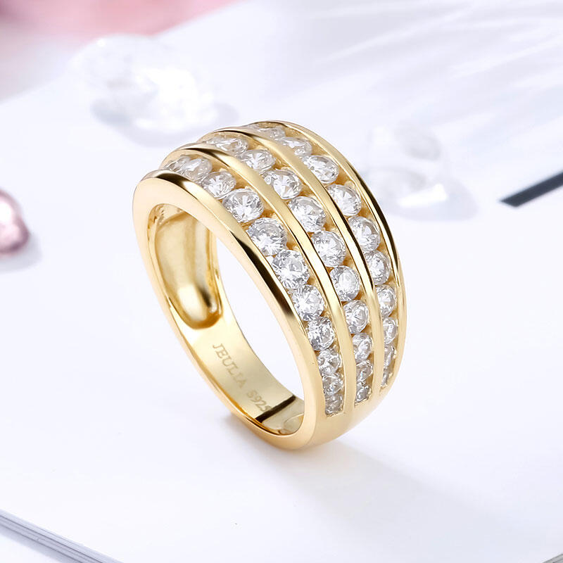 Jeulia Channel Set Round Cut Sterling Silver Women's Band