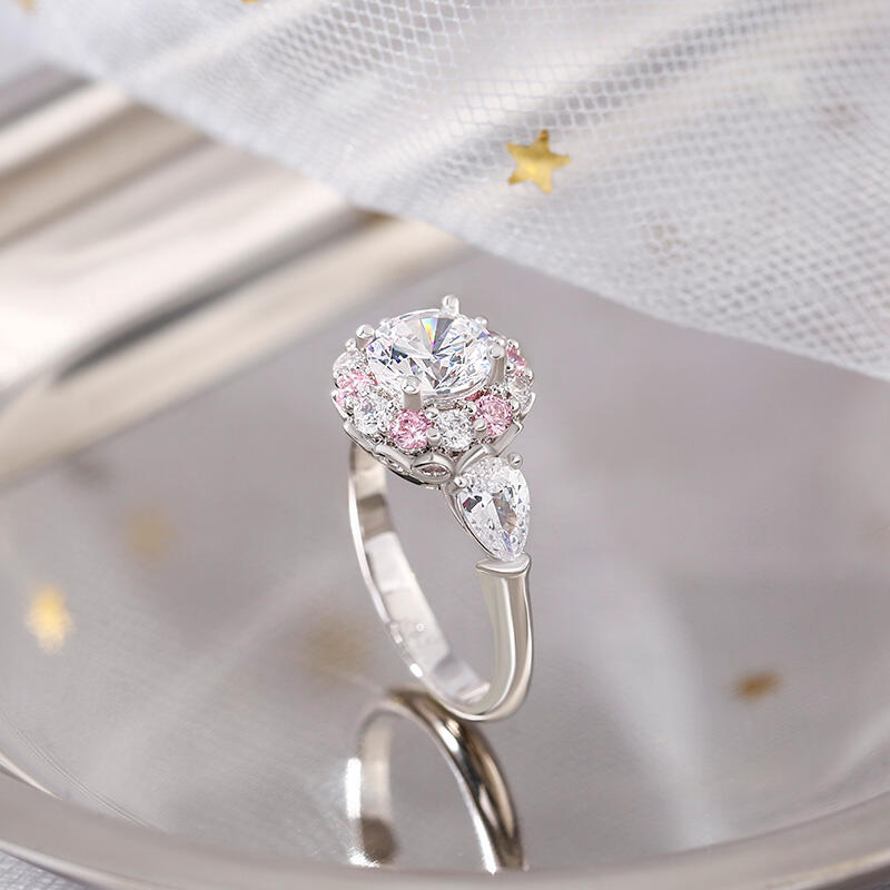 Jeulia Floral Round Cut Sterling Silver Ring