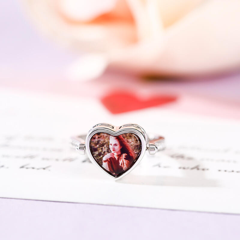 Jeulia "I Love You" Sterling Silver Personalized Photo Ring (With A Free Chain)
