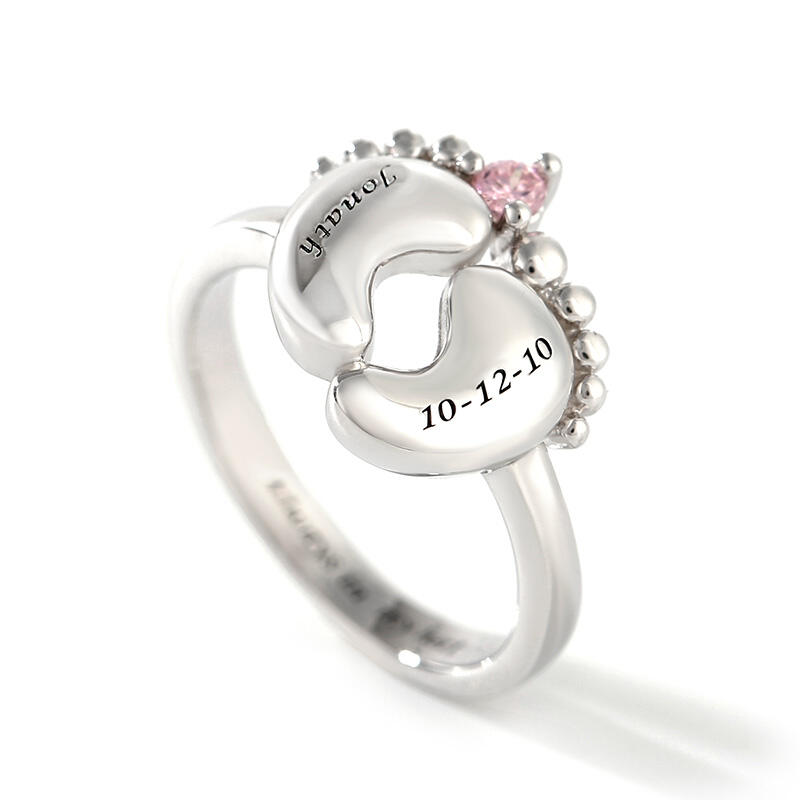 Jeulia Baby Feet with Birthstone Ring