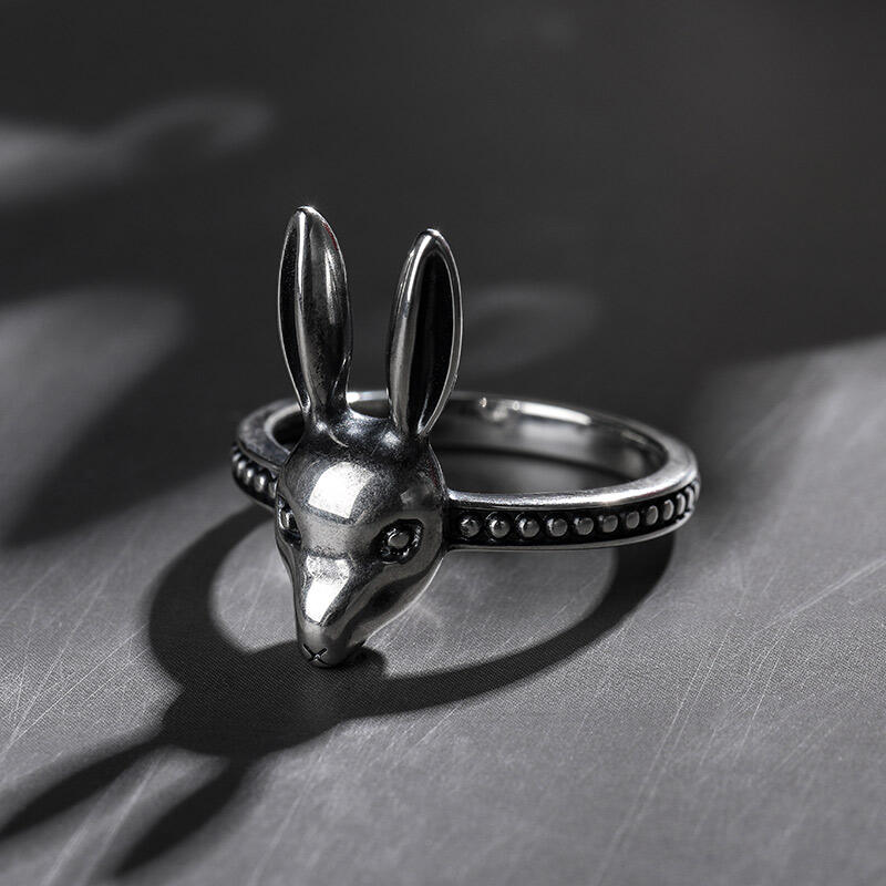 Jeulia "Punk Style" Rabbit Sterling Silver Men's Ring