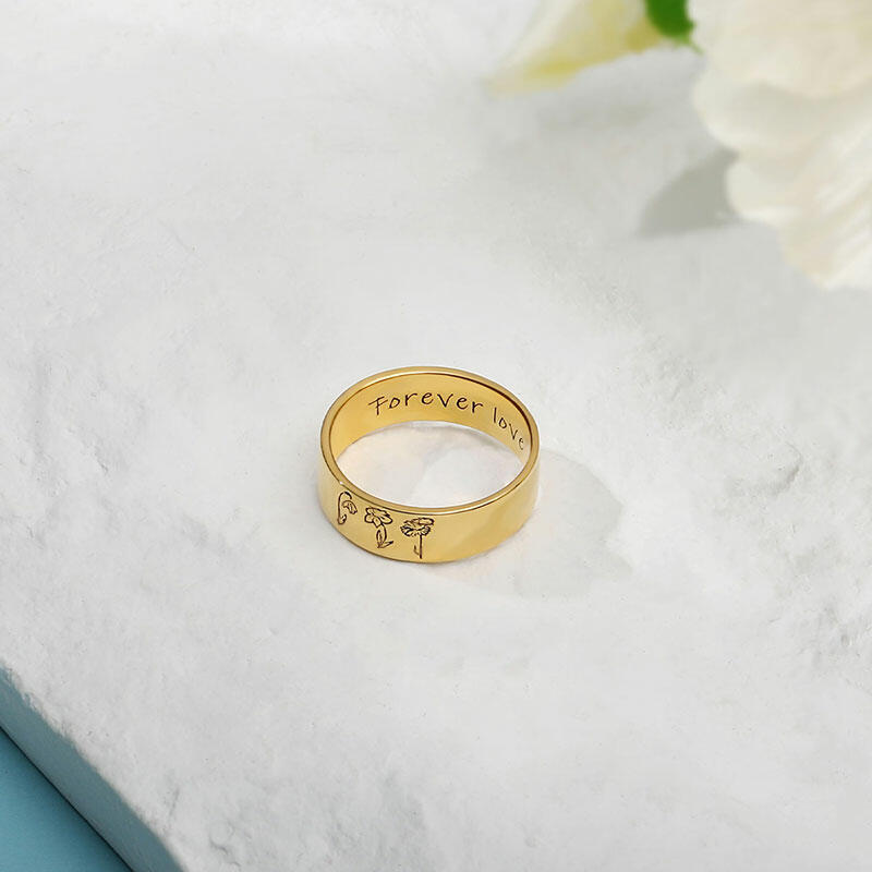 Custom Birth Flower Ring With Text