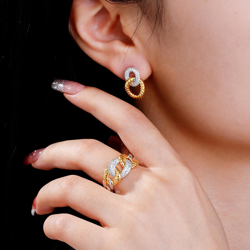 Jeulia "Schließe Dein Herz" Zweifarbige Chain Link Sterling Silber Ring