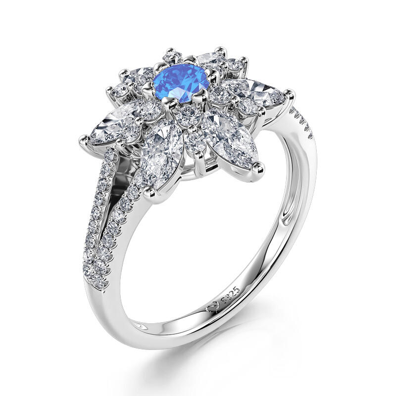 Jeulia "Shining Winter" Snowflake Marquise Cut Split Shank Sterling Silver Ring