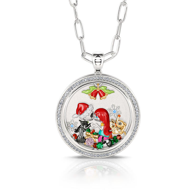 Jeulia "Joyful Holiday" Floating Locket Necklace With Charms And Stones