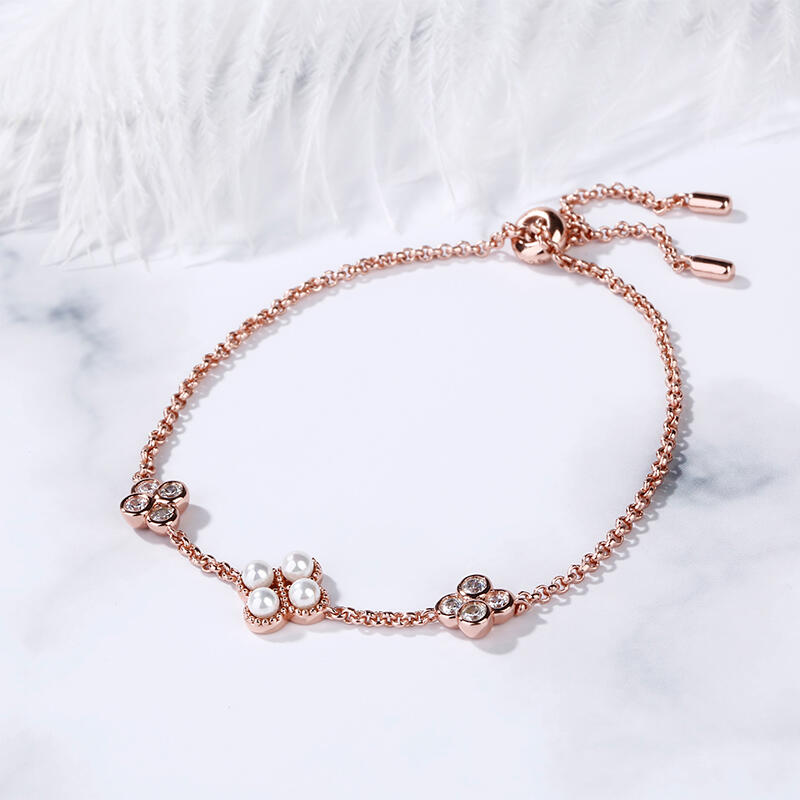 Jeulia Pulsera De Plata Esterlina Con Perlas Cultivadas De Trébol