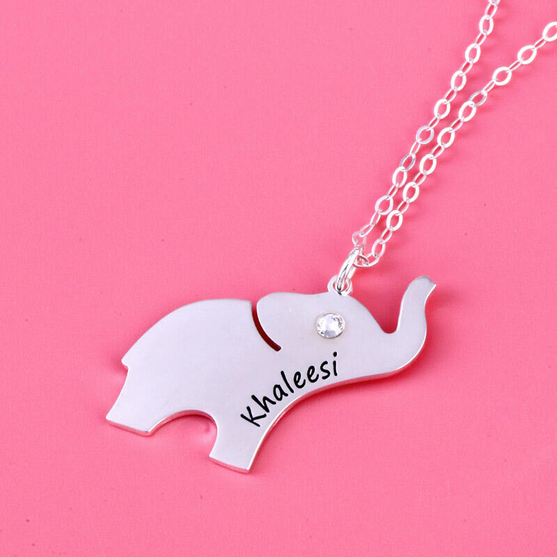 Jeulia Elephant Engraved Necklace with Birthstone Sterling Silver