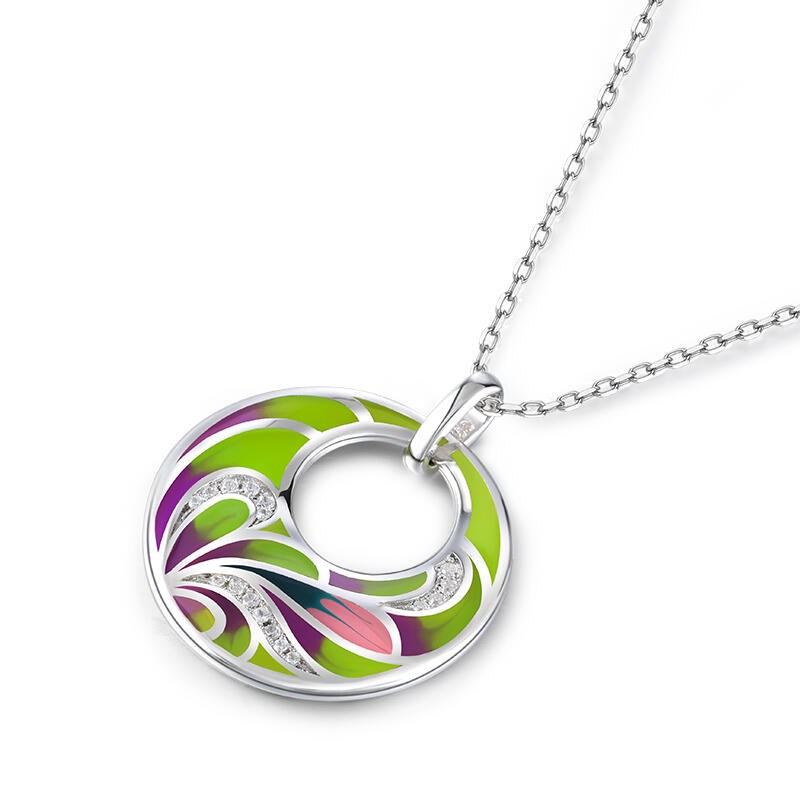 Jeulia "Flowing" Leaf Enamel Sterling Silver Necklace
